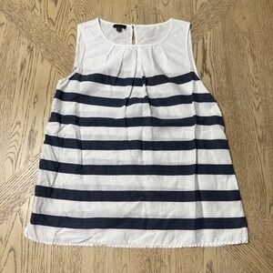 Talbots Women's Size 8 White‎ Blue Striped Sleeveless Top Casual Blouse